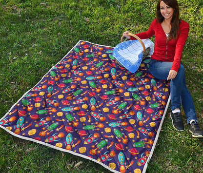 Space Rockets Pattern Print Quilt