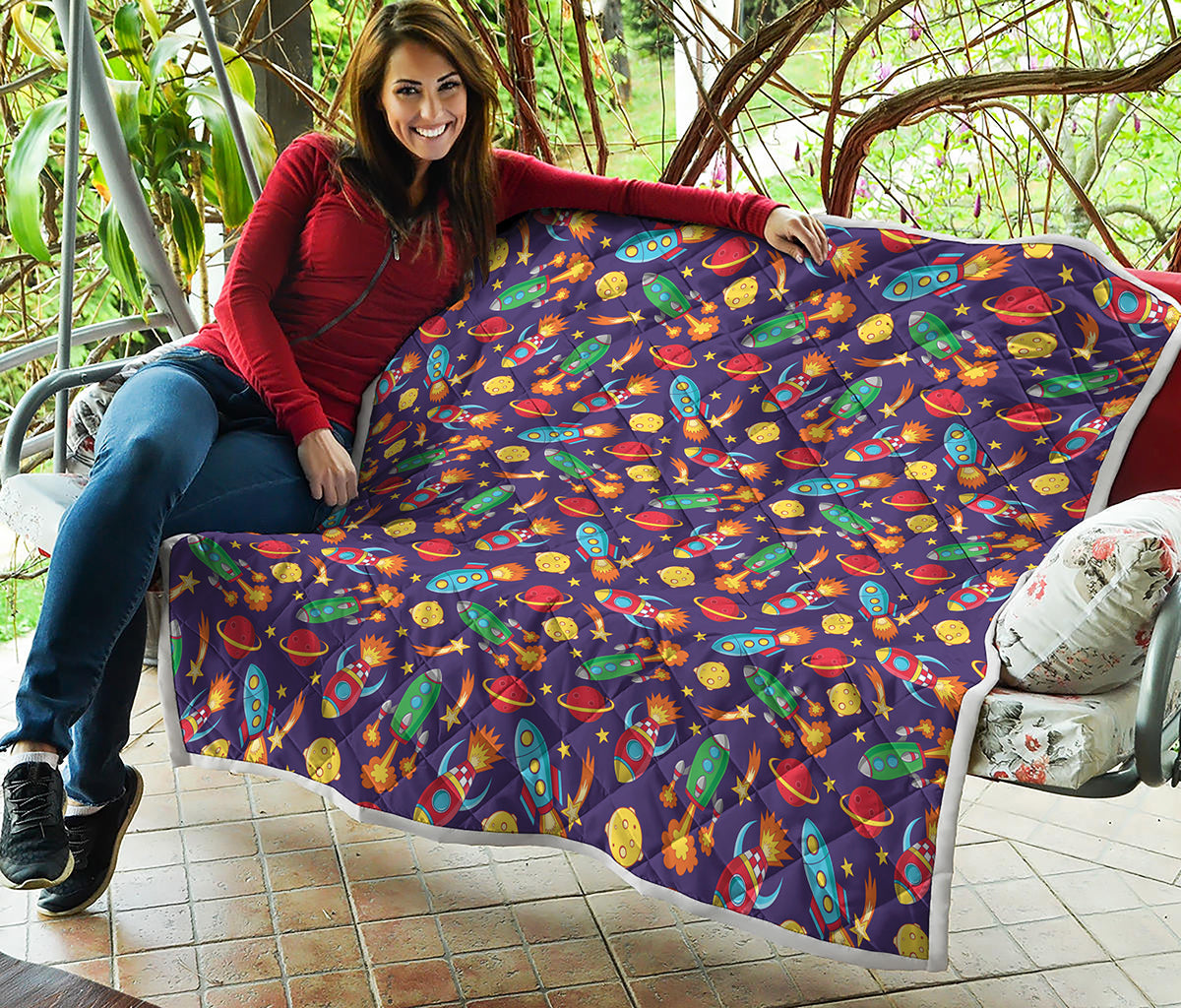 Space Rockets Pattern Print Quilt