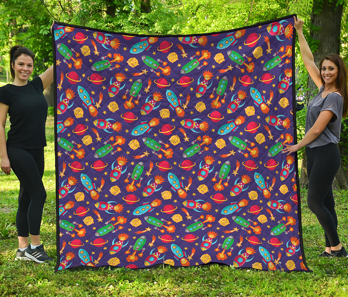 Space Rockets Pattern Print Quilt