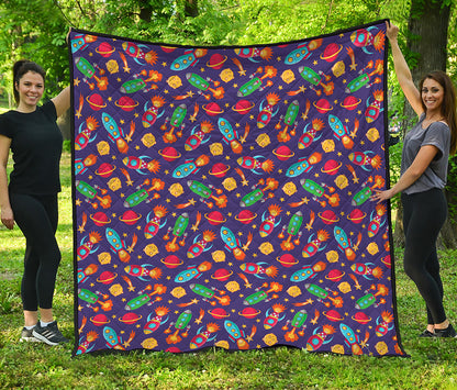 Space Rockets Pattern Print Quilt
