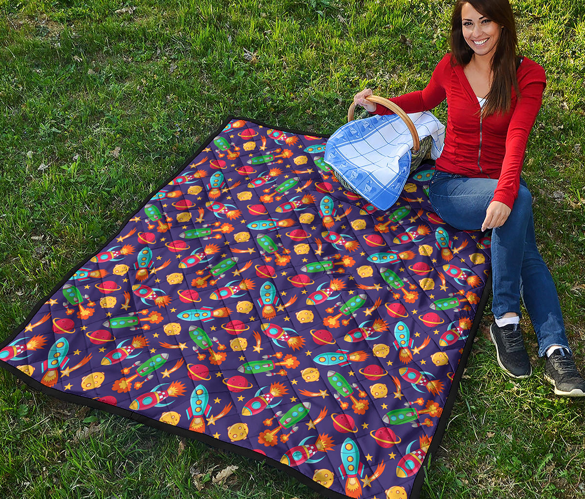 Space Rockets Pattern Print Quilt