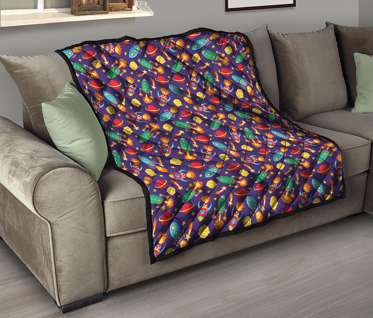 Space Rockets Pattern Print Quilt
