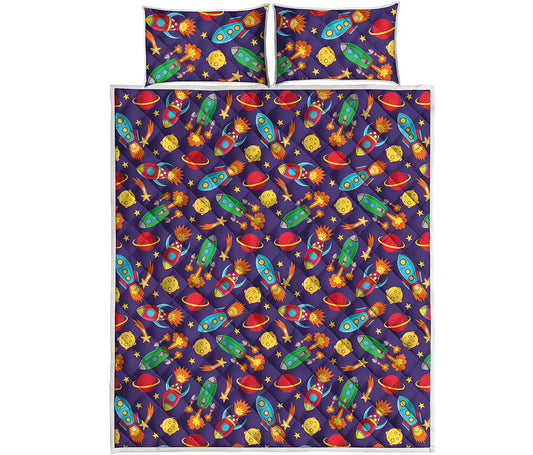 Space Rockets Pattern Print Quilt Bed Set