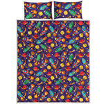 Space Rockets Pattern Print Quilt Bed Set