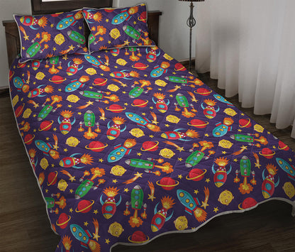 Space Rockets Pattern Print Quilt Bed Set