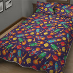 Space Rockets Pattern Print Quilt Bed Set