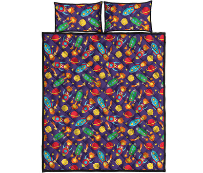 Space Rockets Pattern Print Quilt Bed Set