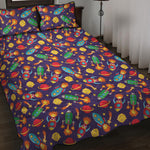 Space Rockets Pattern Print Quilt Bed Set