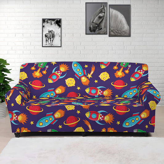 Space Rockets Pattern Print Sofa Cover