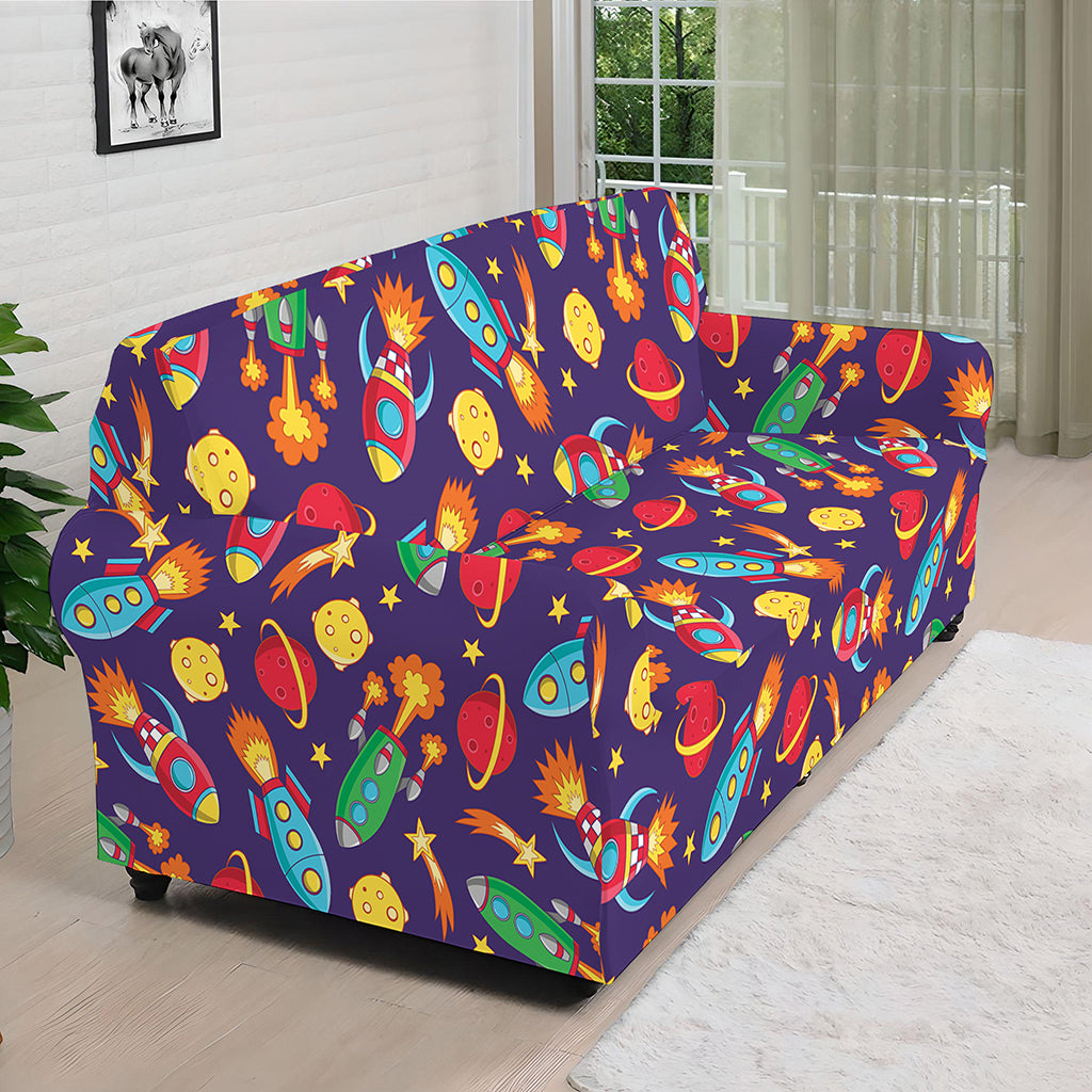 Space Rockets Pattern Print Sofa Cover