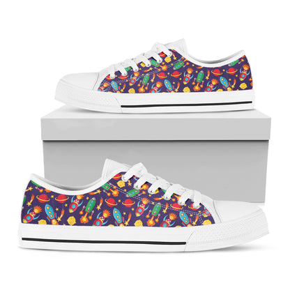 Space Rockets Pattern Print White Low Top Shoes