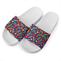 Space Rockets Pattern Print White Slide Sandals