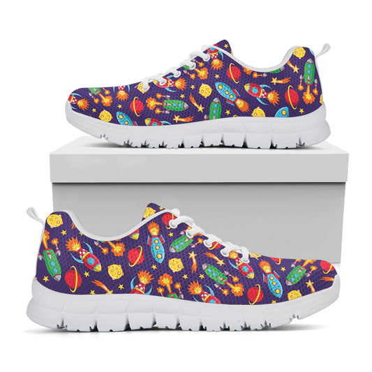 Space Rockets Pattern Print White Sneakers