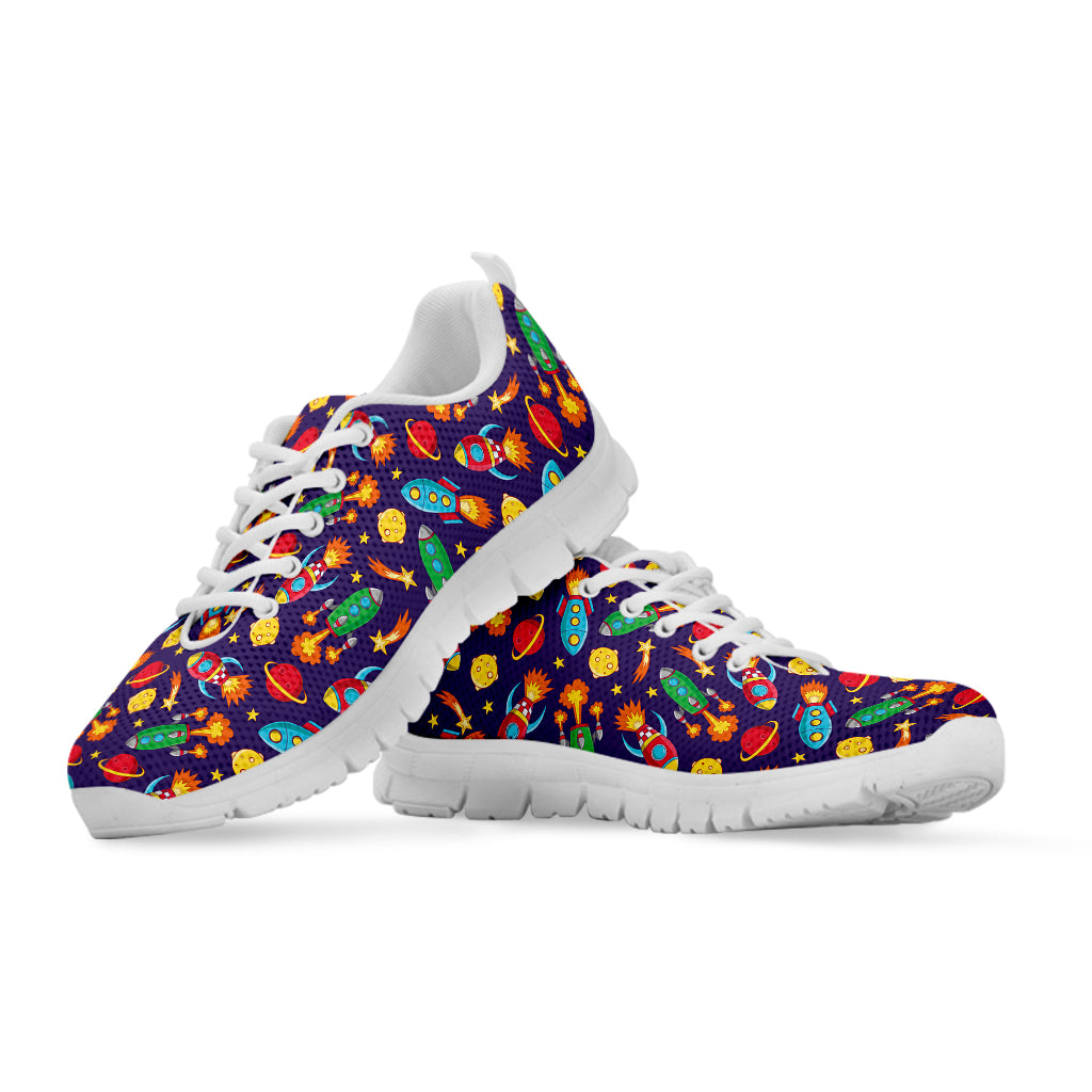 Space Rockets Pattern Print White Sneakers