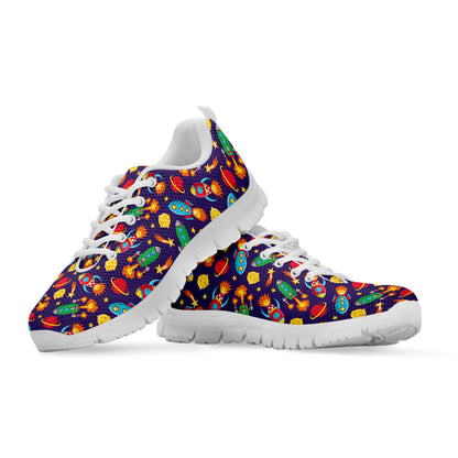Space Rockets Pattern Print White Sneakers