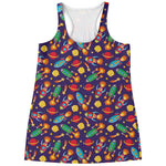 Space Rockets Pattern Print Women's Racerback Tank Top