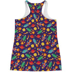 Space Rockets Pattern Print Women's Racerback Tank Top