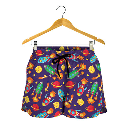 Space Rockets Pattern Print Women's Shorts