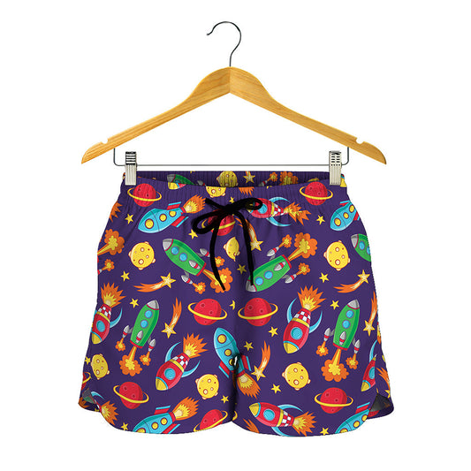 Space Rockets Pattern Print Women's Shorts