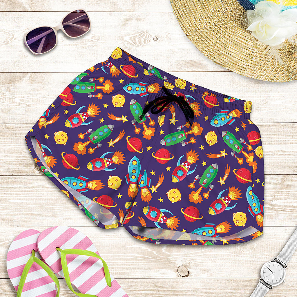 Space Rockets Pattern Print Women's Shorts