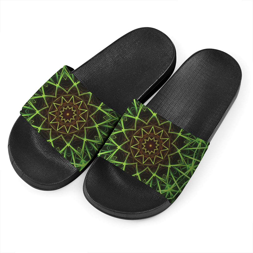 Sparkle Kaleidoscope Print Black Slide Sandals