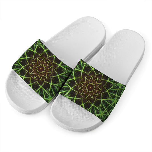 Sparkle Kaleidoscope Print White Slide Sandals