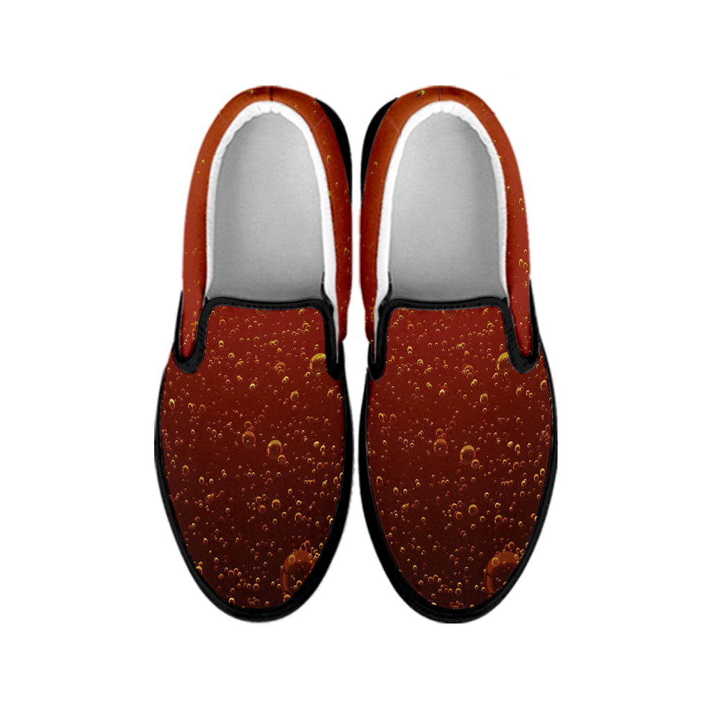 Sparkling Cola Print Black Slip On Shoes