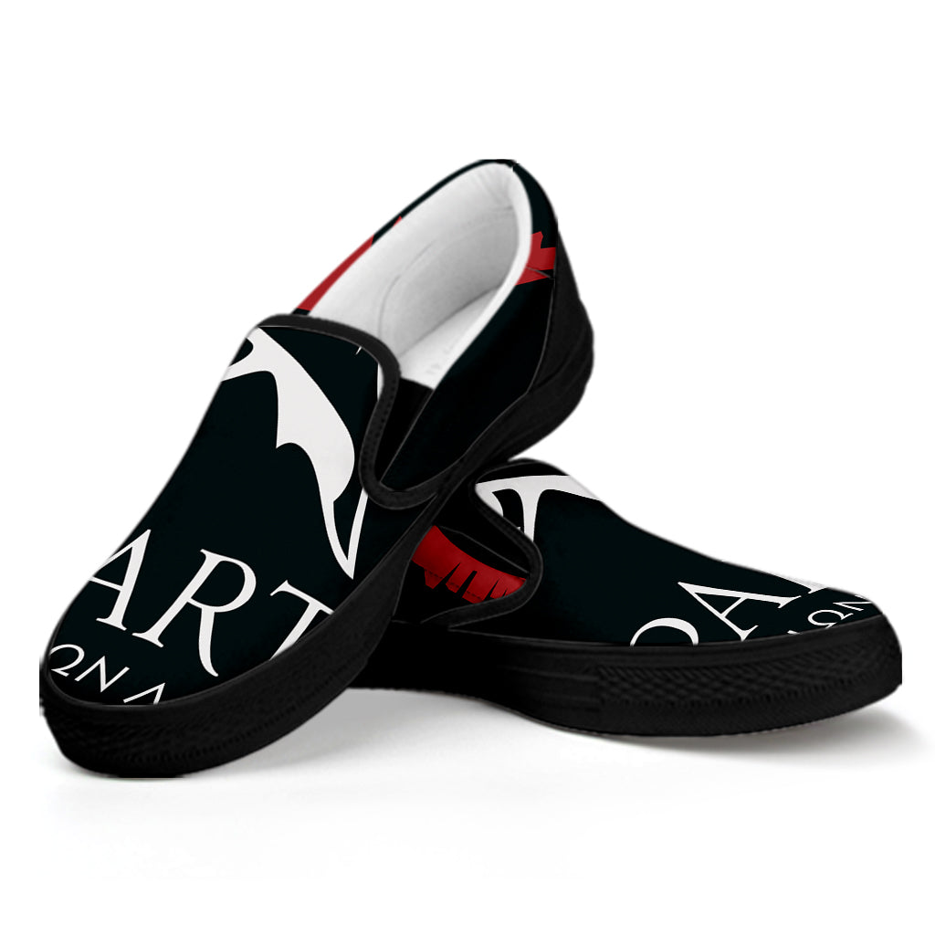Spartan Molon Labe Print Black Slip On Shoes