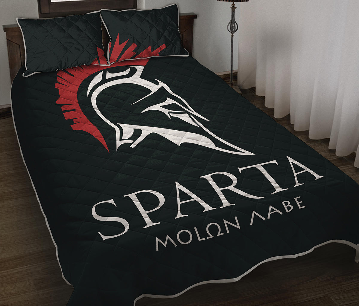 Spartan Molon Labe Print Quilt Bed Set
