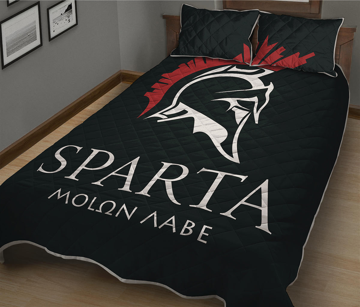 Spartan Molon Labe Print Quilt Bed Set