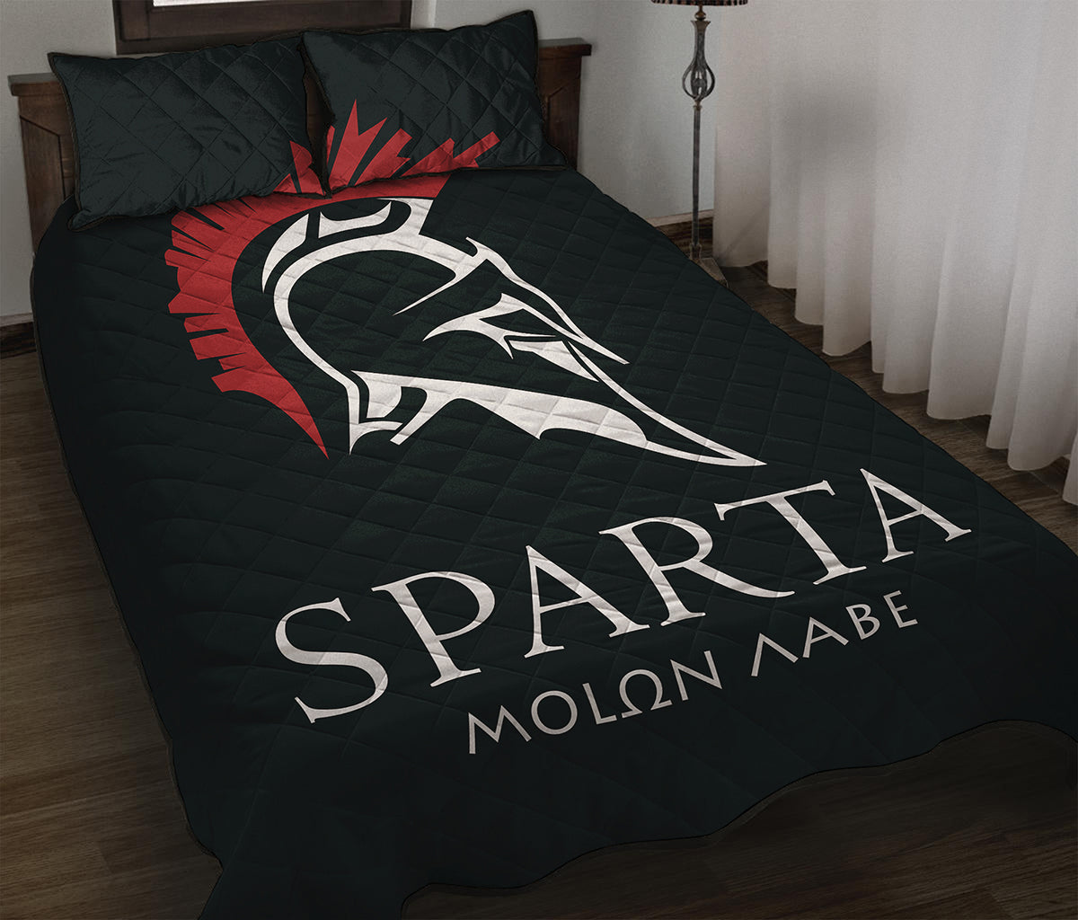 Spartan Molon Labe Print Quilt Bed Set