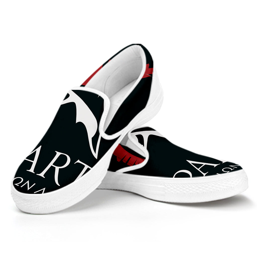 Spartan Molon Labe Print White Slip On Shoes