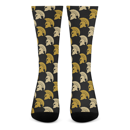 Spartan Warrior Helmet Pattern Print Crew Socks
