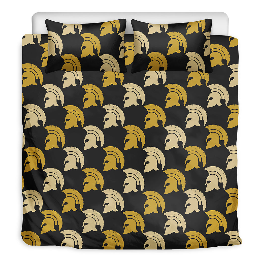 Spartan Warrior Helmet Pattern Print Duvet Cover Bedding Set