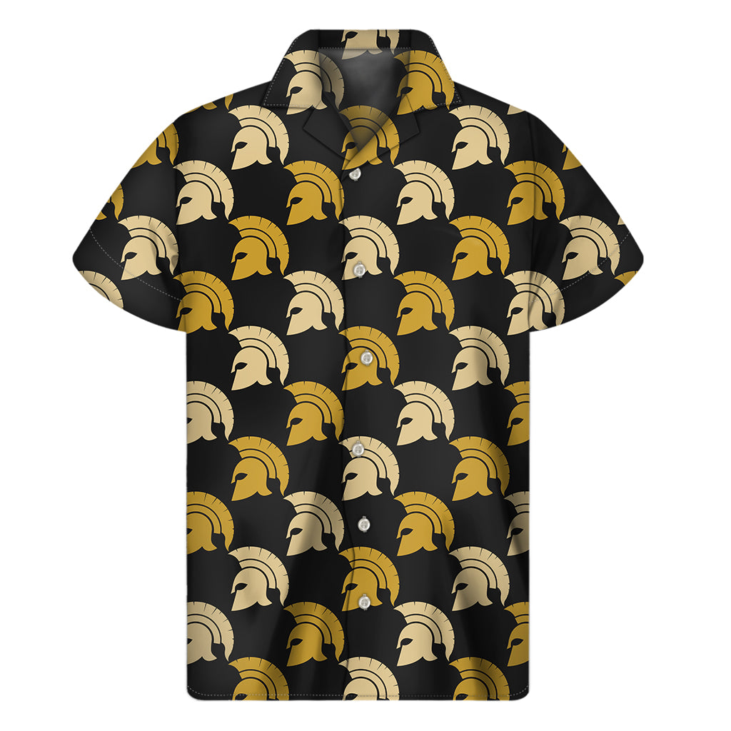 Spartan Warrior Helmet Pattern Print Men's Short Sleeve Shirt