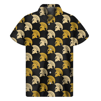 Spartan Warrior Helmet Pattern Print Men's Short Sleeve Shirt