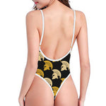 Spartan Warrior Helmet Pattern Print One Piece High Cut Swimsuit