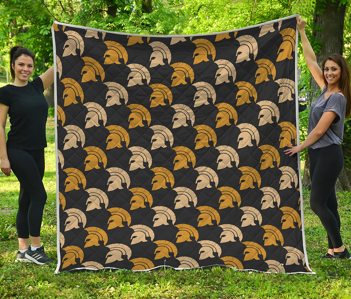 Spartan Warrior Helmet Pattern Print Quilt