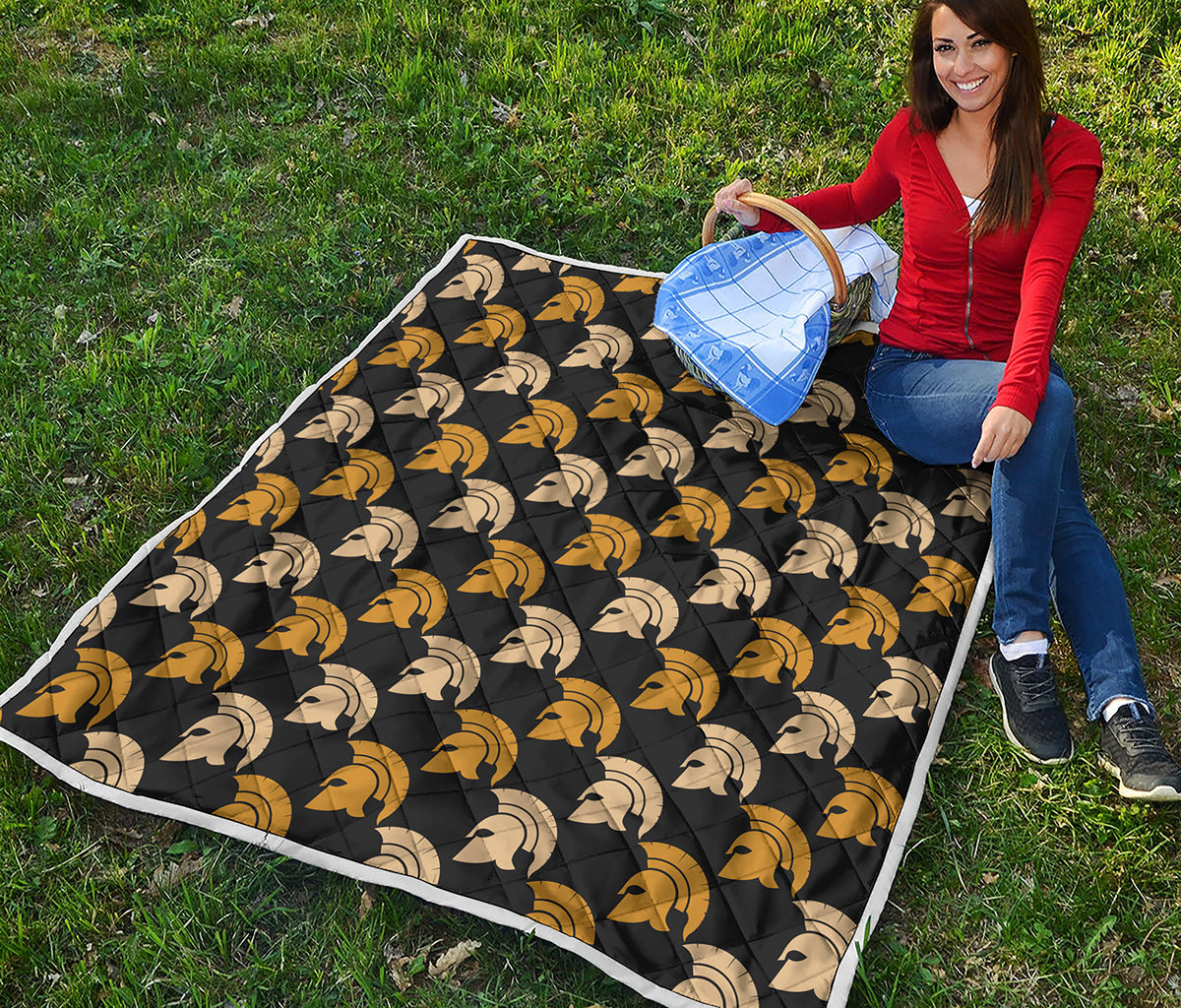 Spartan Warrior Helmet Pattern Print Quilt