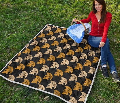 Spartan Warrior Helmet Pattern Print Quilt