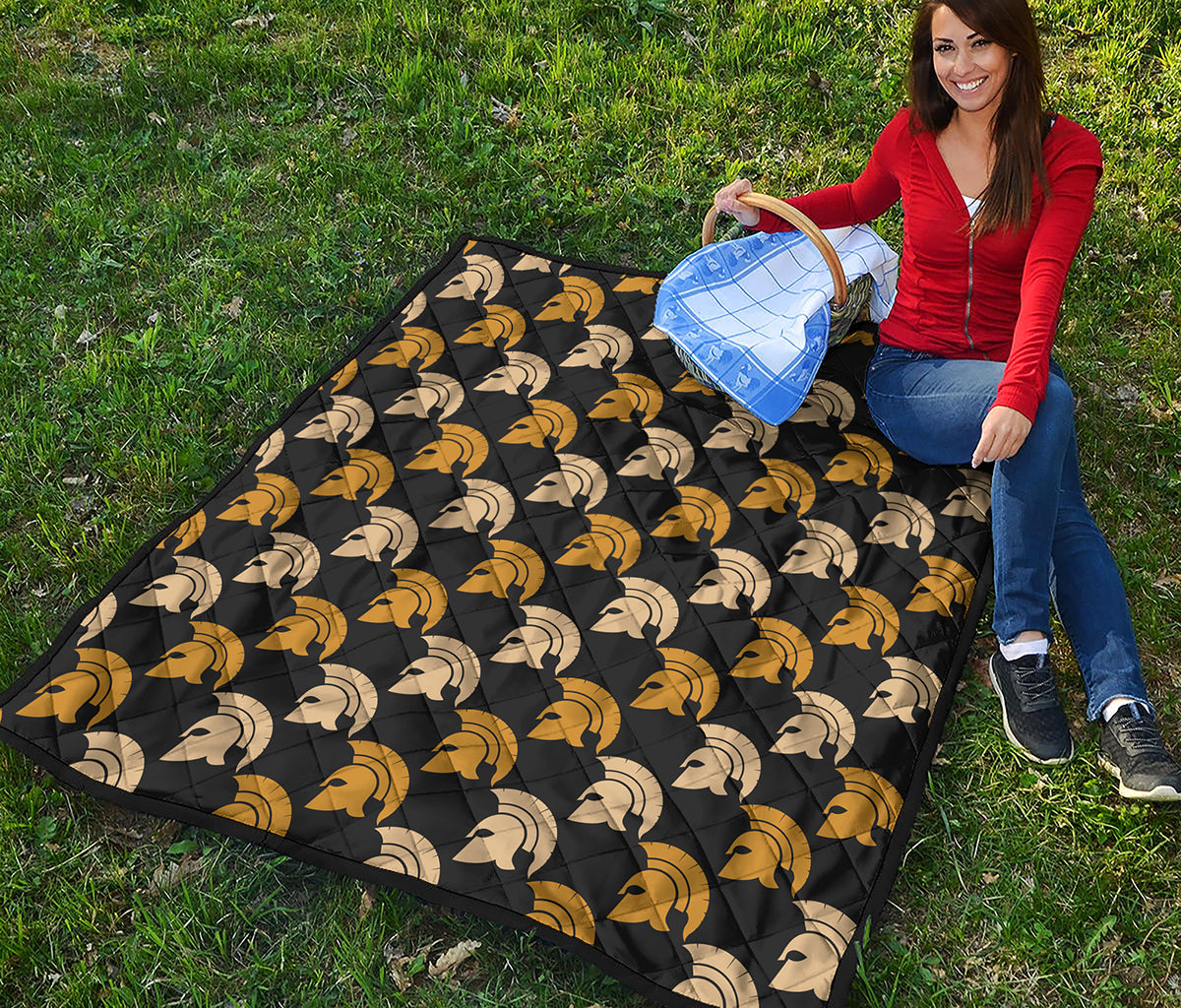 Spartan Warrior Helmet Pattern Print Quilt
