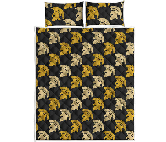 Spartan Warrior Helmet Pattern Print Quilt Bed Set