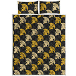 Spartan Warrior Helmet Pattern Print Quilt Bed Set