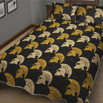 Spartan Warrior Helmet Pattern Print Quilt Bed Set