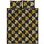 Spartan Warrior Helmet Pattern Print Quilt Bed Set