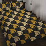 Spartan Warrior Helmet Pattern Print Quilt Bed Set