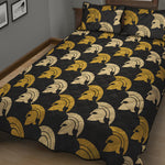 Spartan Warrior Helmet Pattern Print Quilt Bed Set