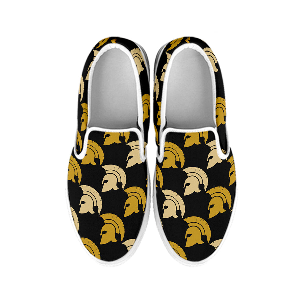 Spartan Warrior Helmet Pattern Print White Slip On Shoes