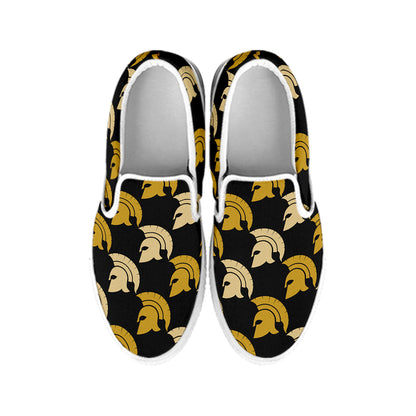 Spartan Warrior Helmet Pattern Print White Slip On Shoes