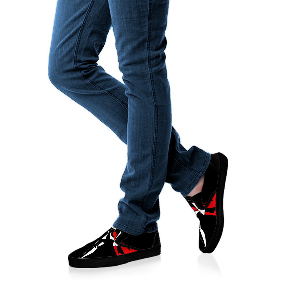 Spartan Warrior Print Black Slip On Shoes